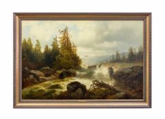 Josef Thoma (1828 Wien - 1899 ebenda) Wildwasser, Öl auf Leinwand, doubliert, 67 cm x 102,5 cm,