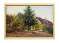 Victor Puhonny (1838 Prag - 1909 Baden-Baden) Gutshofansicht, Öl auf Leinwand, doubliert, 37 cm x 56