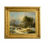 Anton Victor Alexander Steinach (1819 Breslau - 1891 Uttwil) Waldarbeit im Winter, Öl auf
