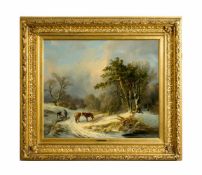 Anton Victor Alexander Steinach (1819 Breslau - 1891 Uttwil) Waldarbeit im Winter, Öl auf