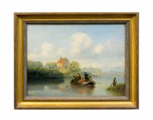 Willem Lodewijk Andrea (1817 Den Haag - 1873 Leiden) Herrschaften beim Übersetzen auf dem Fluss,