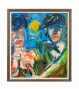 Oliver Jordan (1958 Essen) Paar vor gelber Sonne, Öl auf Leinen, 70,5 cm x 60,5 cm, rückseitig mit