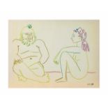 Unbekannter Künstler nach Picasso (20. Jh.) Bärtiger Mann und nackte Dame, Farblithografie auf