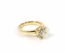 Solitärring 750 Gelbgold, besetzt mit einem Brillanten, 3,012 ct, si/M, Ringdurchmesser 17,5 mm,