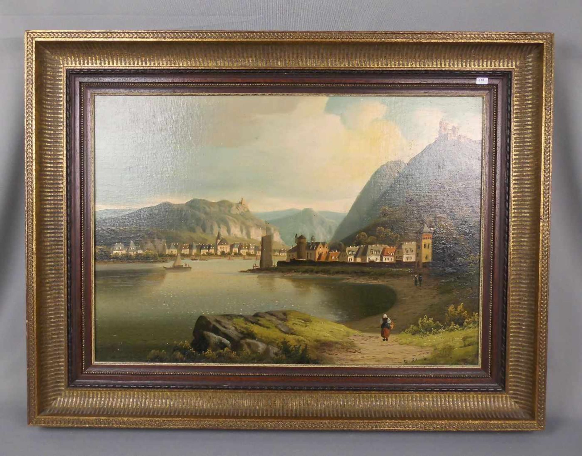 ANONYMUS (deutscher Maler des 19./20. Jh.), Gemälde / painting: "Rheinvedute mit Stadtansichten
