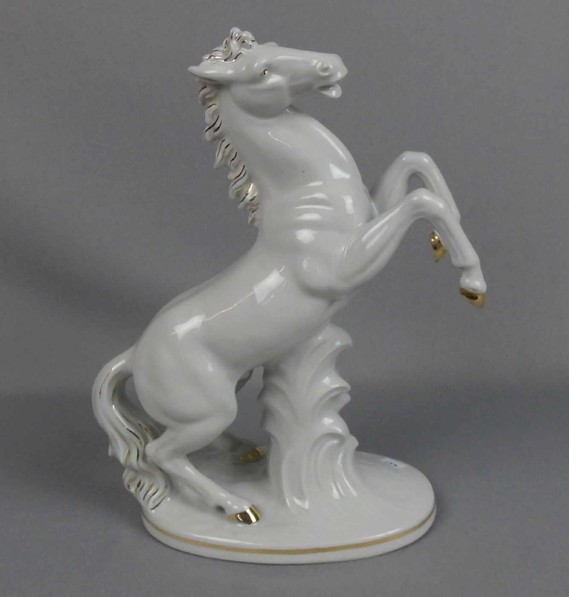 PORZELLANFIGUR "Aufsteigendes Pferd", vertieft gemarkt WKC, Porzellanmanufaktur Weiss / Kühnert & Co - Bild 3 aus 4