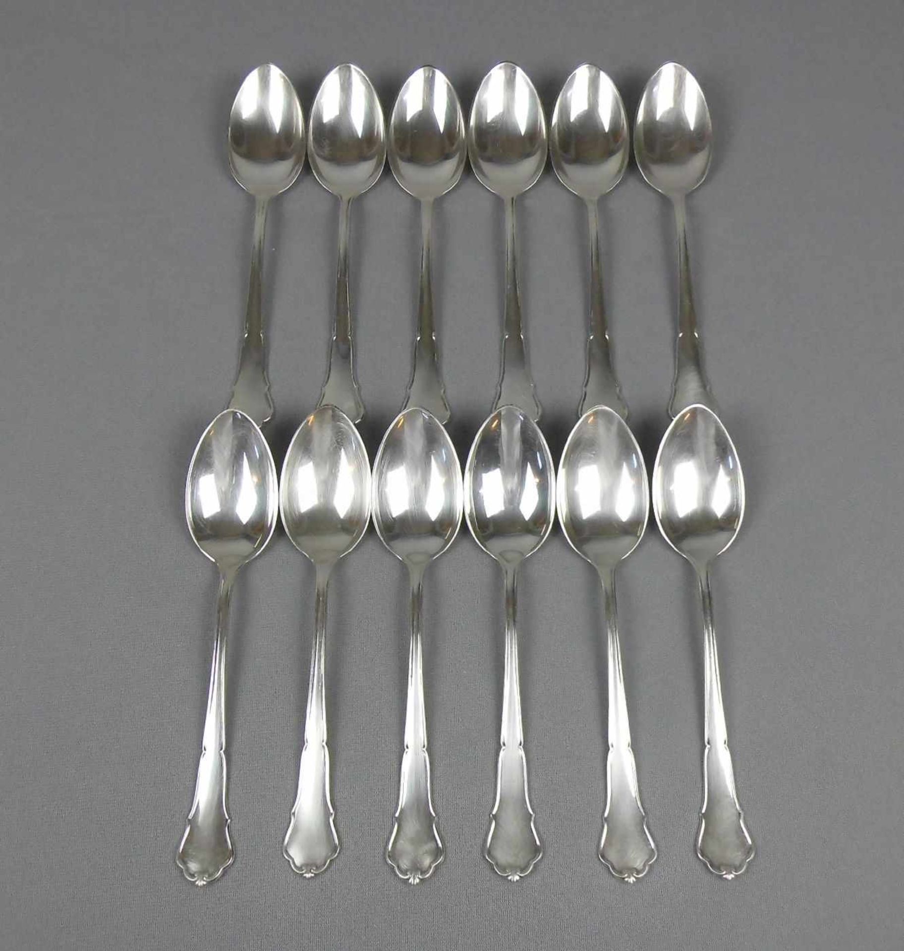 12 SPEISE - LÖFFEL / spoons, deutsch, Jugendstil, 800er Silber (688 g), gepunzt mit Halbmond, Krone, - Bild 2 aus 3