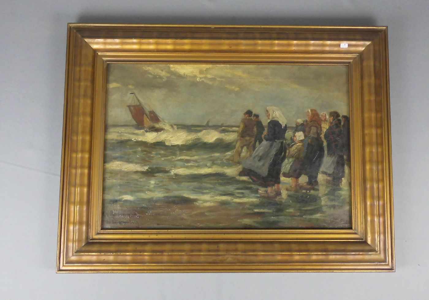 LINDENBERG, HEDWIG (Remscheid 1866-1951 Düsseldorf), Gemälde / painting: "Rückkehr der Fischer bei