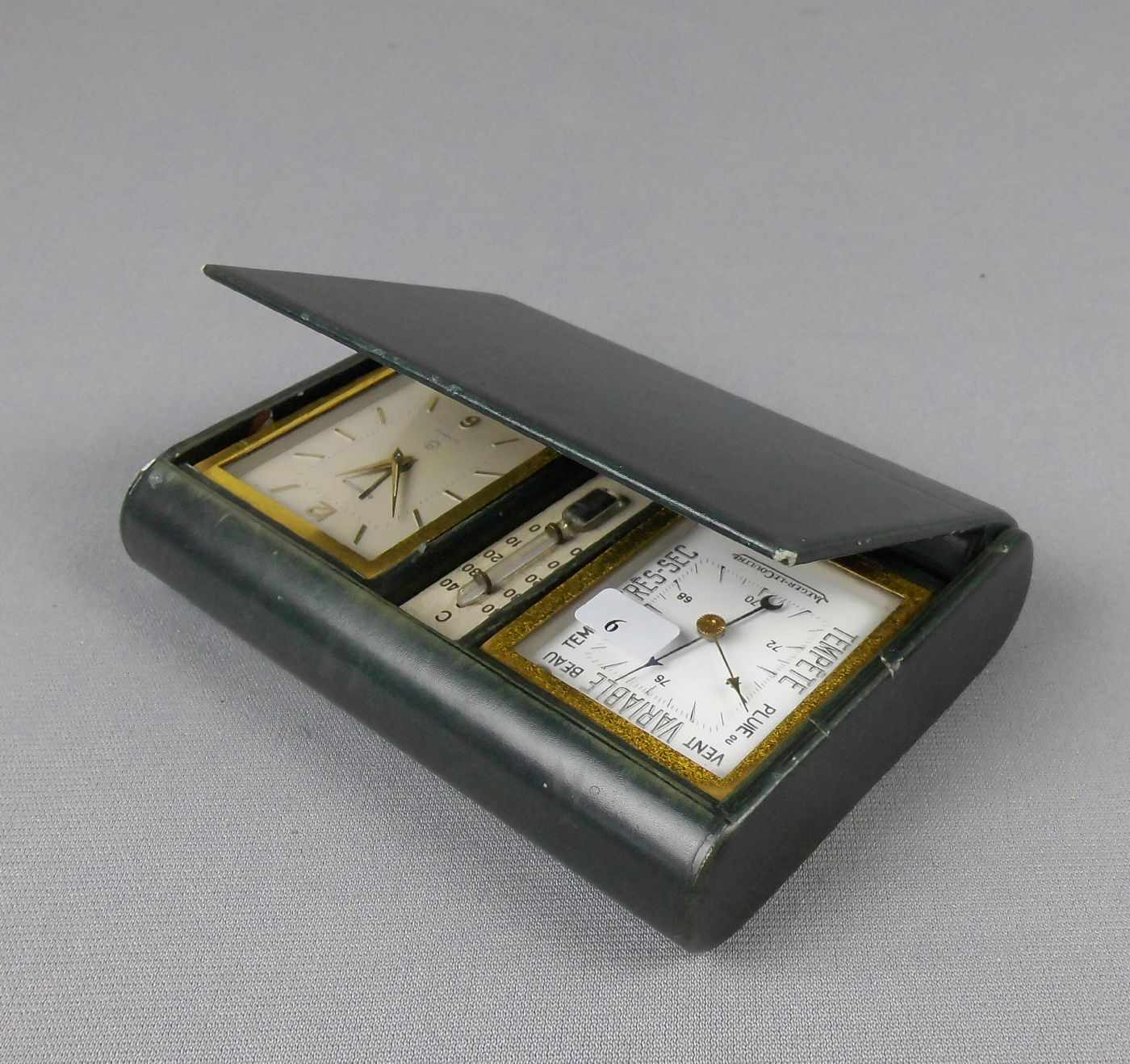 JAEGER LECOULTRE REISE - UHR MIT BAROMETER UND THERMOMETER, Schweiz, 1940er Jahre, in grüner, klapp- - Image 10 of 11