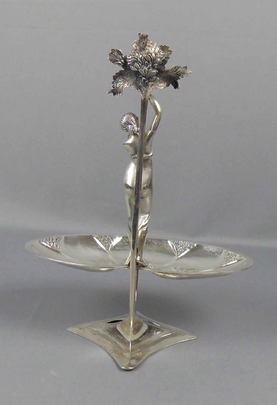 FIGÜRLICHE JUGENDSTIL - SCHALE "FLORA" / Visitenkartenschale / Obstschale / bowl, 900er Silber (1416 - Bild 5 aus 7