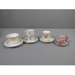 KONVOLUT SAMMELTASSEN / four collecting cups, Porzellan, unterschiedliche Manufakturen und