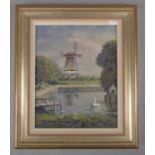 HARTENBERGER, ERWIN (Posen 1919-2007 Norderney), Gemälde / paintings: "Windmühle am Teich", Öl auf