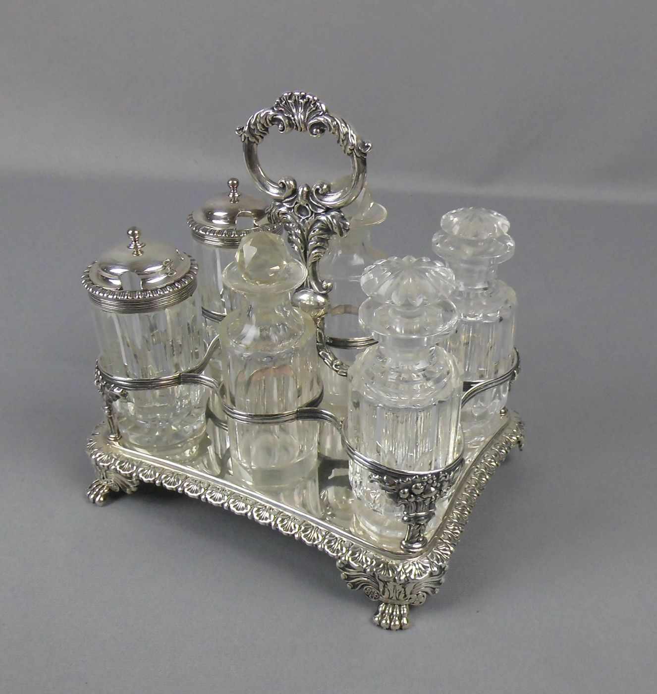 GROSSE GEWÜRZ - MENAGE / silver cruet, Glas, Sterlingsilber (612 g), London, 1822, Georg IV., - Image 5 of 12