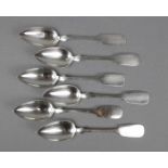 SECHS LÖFFEL / ESSLÖFFEL / spoons, 800er Silber (273 g.), deutsch, gepunzt mit Halbmond und Krone,