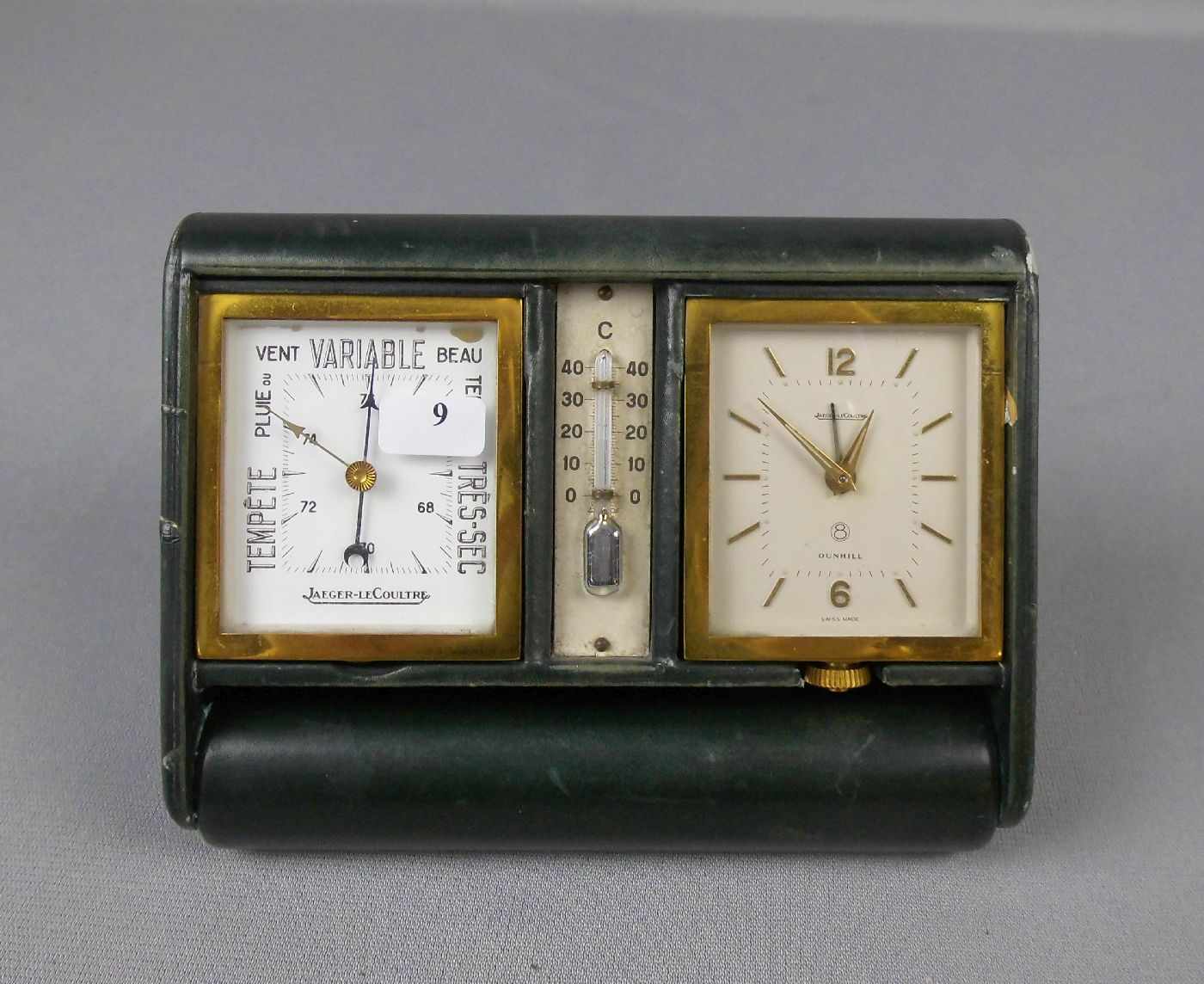 JAEGER LECOULTRE REISE - UHR MIT BAROMETER UND THERMOMETER, Schweiz, 1940er Jahre, in grüner, klapp-