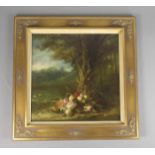 ANONYMUS (19. / 20. Jh.), Gemälde / painting: "Blütenkorb mit Vogel", Öl auf Leinwand / oil on