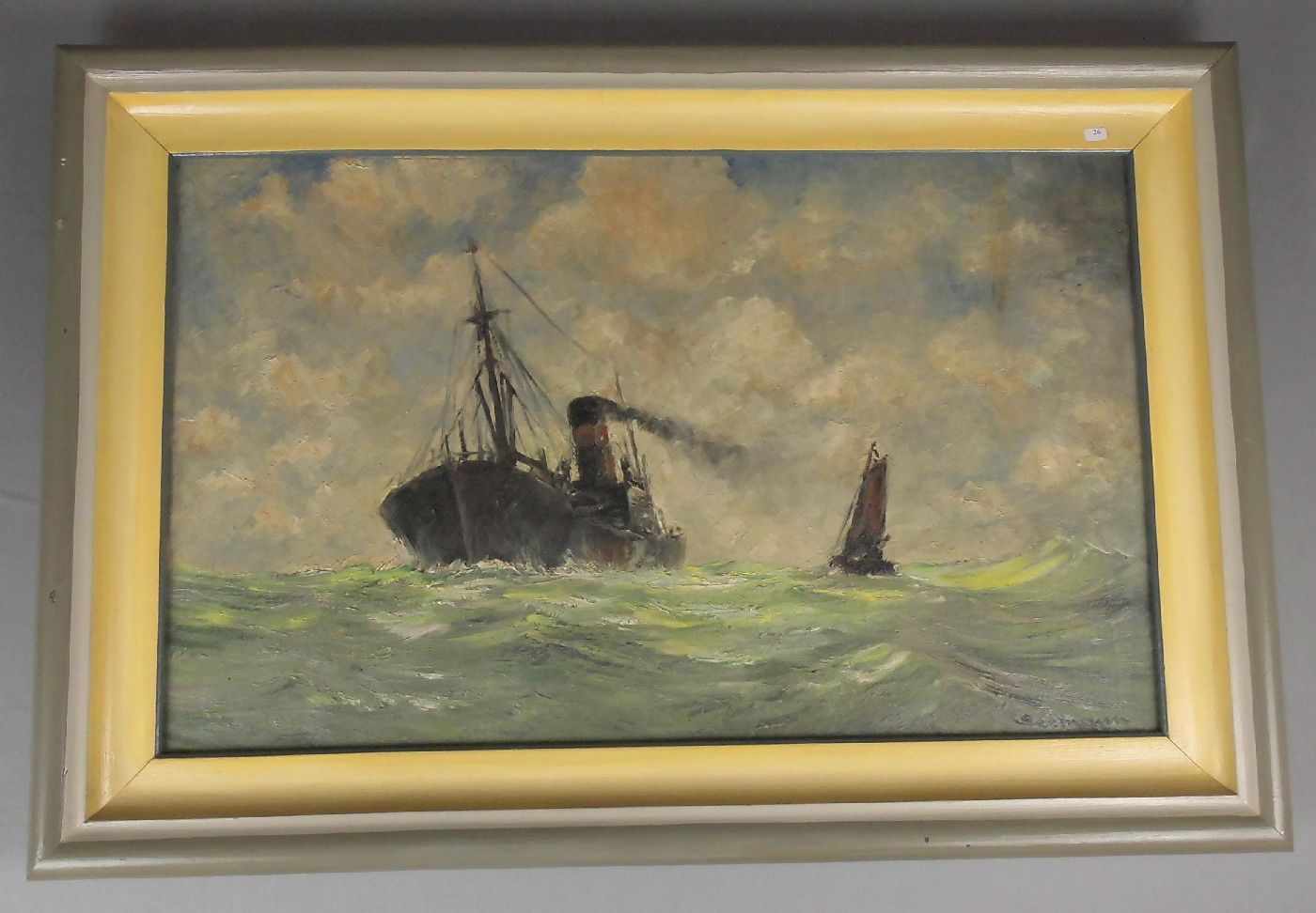 SEEMANN, RUDOLF (Frankfurt / Oder 1906-1977 Rheine), Gemälde / painting: "Seestück mit Dampfer und