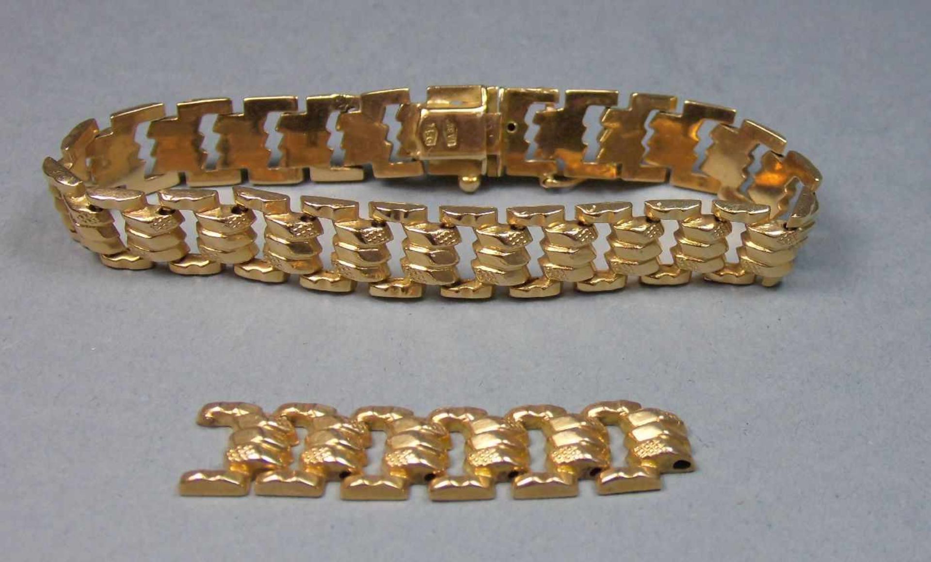 ARMBAND / bracelet aus 750er Gelbgold (Gewicht mit Verlängerung: 15,3 g), Sicherheitsverschluss, - Bild 5 aus 5