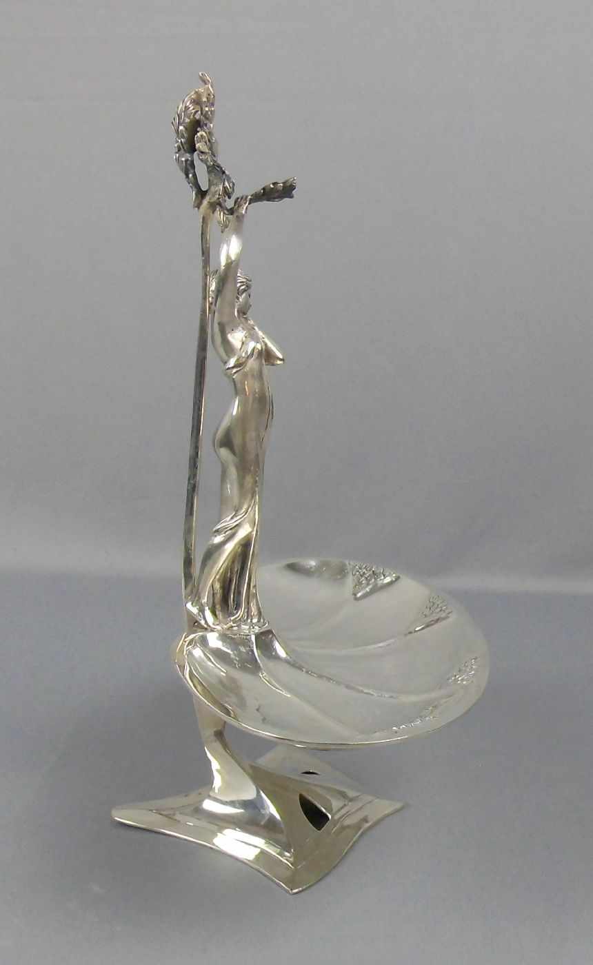 FIGÜRLICHE JUGENDSTIL - SCHALE "FLORA" / Visitenkartenschale / Obstschale / bowl, 900er Silber (1416 - Bild 6 aus 7