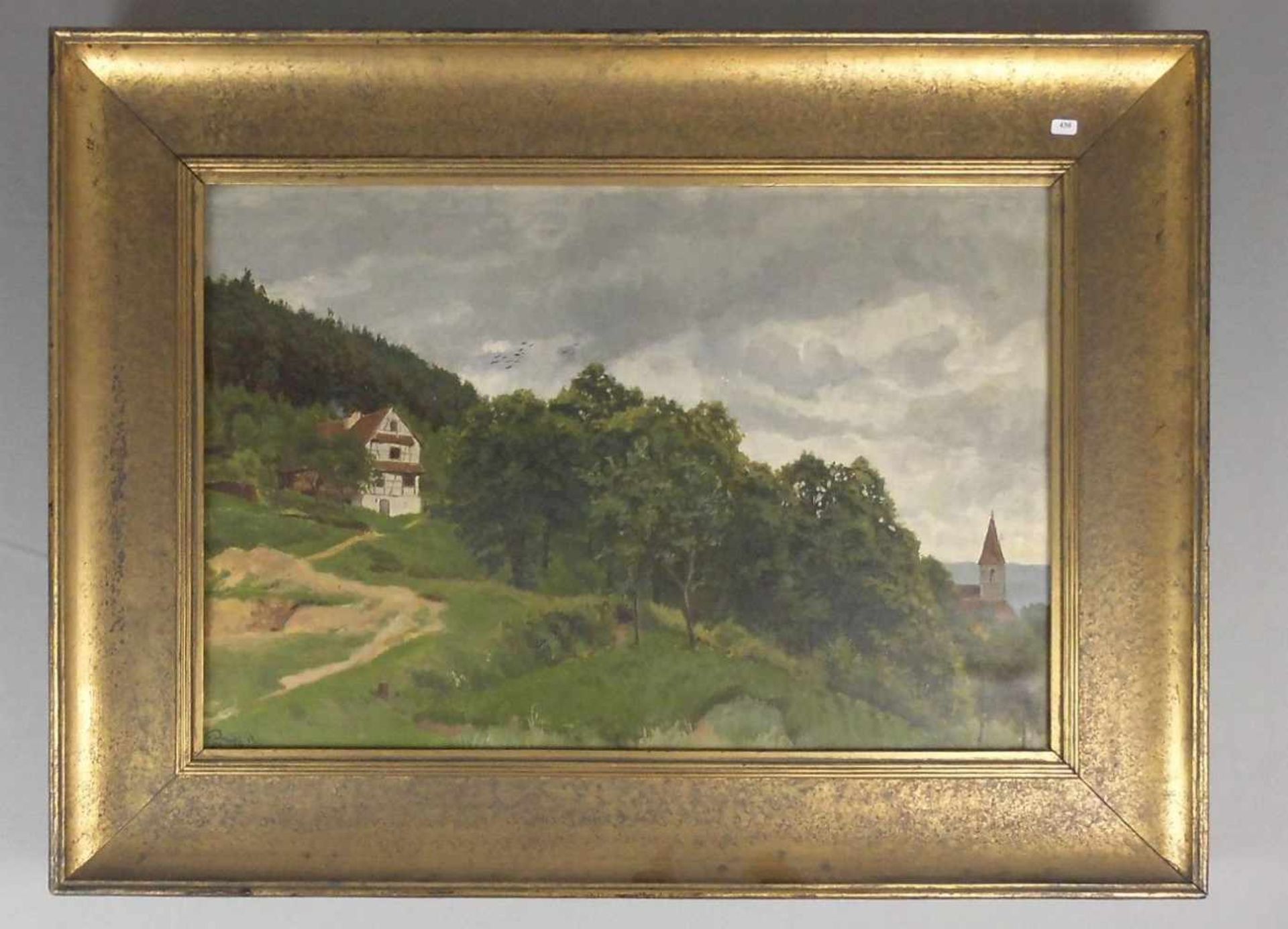 VON RAVENSTEIN, PAUL (Breslau 1854-1938 Karlsruhe), Gemälde / painting: "Bauernhaus am Hang mit