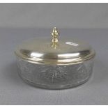 DECKELDOSE / BONBONIÈRE / COMPOTTIÈRE / silver box, wohl 1. H. 20. Jh., Silber und Glas.