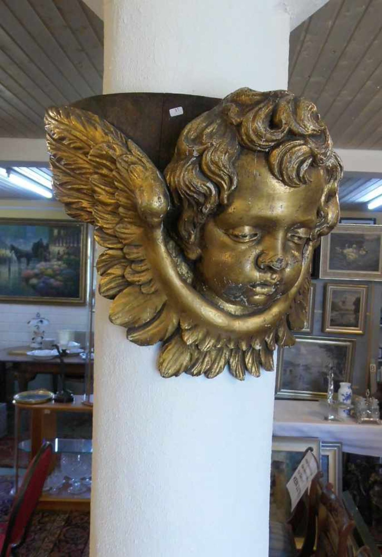 GEFLÜGELTER PUTTO, um 1700, Holz, geschnitzt und goldfarben gefasst über Kreidegrund. - Image 6 of 6