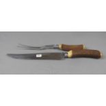 TRANCHIER - BESTECK / jagdliches Besteck / carving set, Edelstahl und Horn, Klinge gemarkt "Thomas