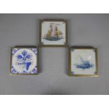 3 DELFTER FLIESEN ALS UNTERSETZER / delft tiles, 19./20. Jh., Delfter Keramik / Fayence, jeweils mit