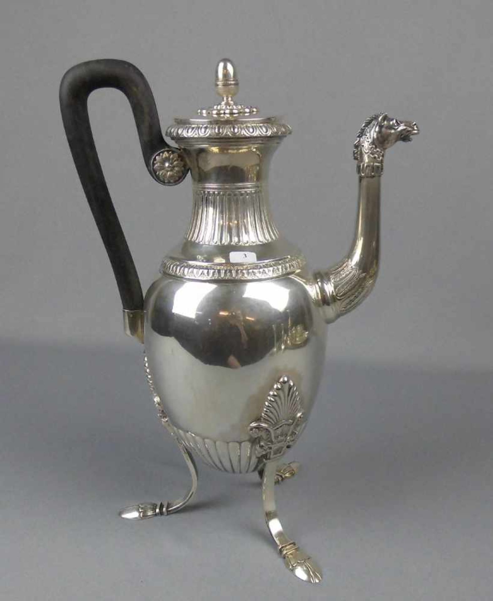 PRÄCHTIGE EMPIRE KAFFEE - KANNE AUS ADELSBESITZ / silver empire coffee pot from nobility estates, - Image 12 of 15