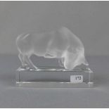 LALIQUE FIGUR: "Stier" / glas figure bull, Kristallglas, partiell satiniert, am Stand mit