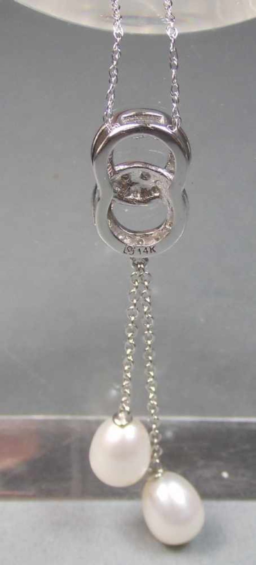 Y - KETTE / necklace, 585er Gold (2,7 g), zwei ineinander verschlungene Ringe, darunter zwei - Image 3 of 4
