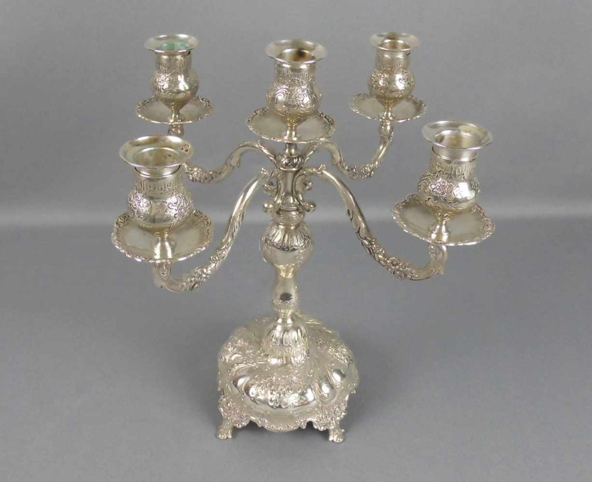 FÜNFFLAMMIGER KANDELANBER / KERZENSTÄNDER / candelabra, 800er Silber (1192 g), deutsch, gepunzt