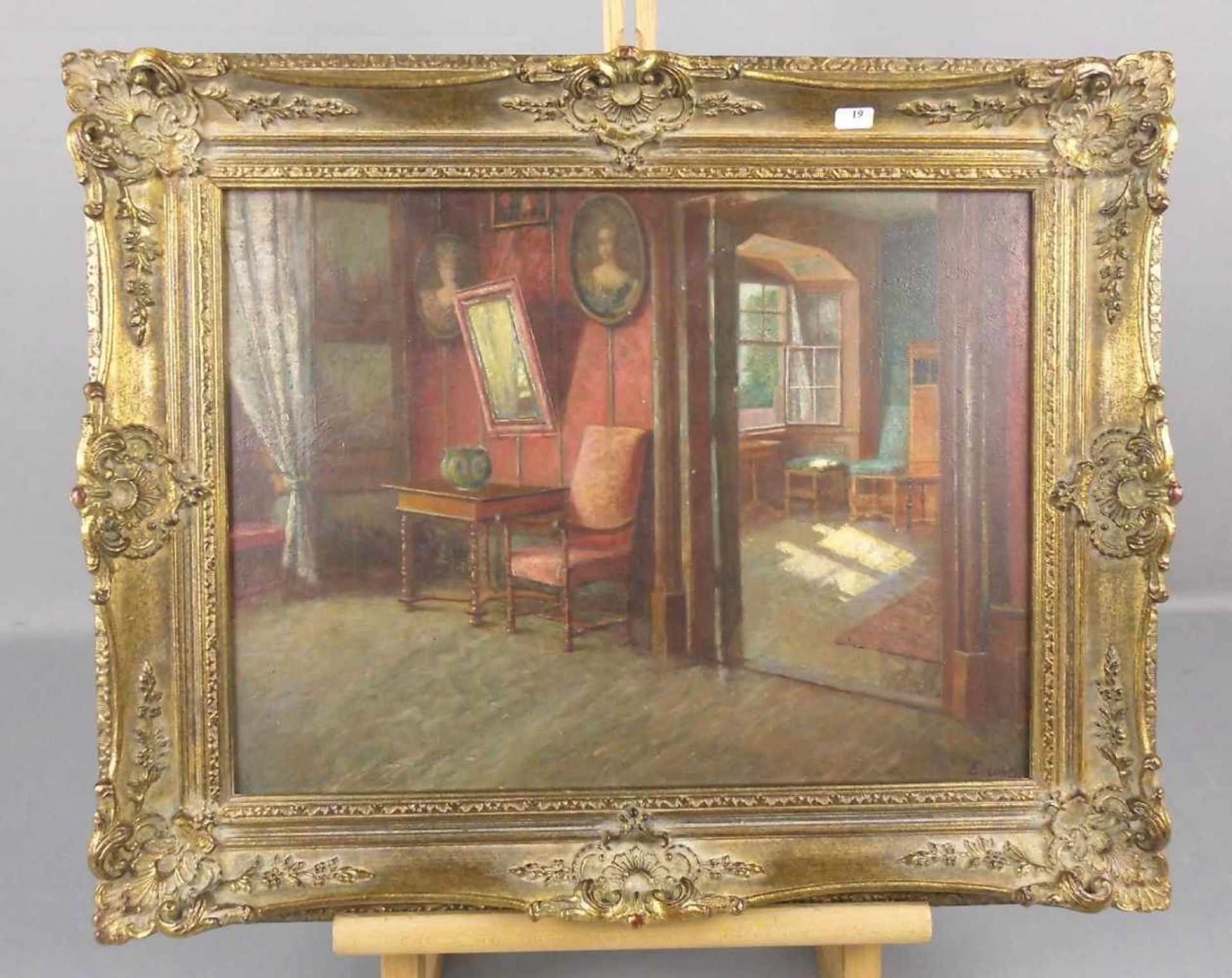 UHL, EMIL (Brüx / Most 1864-1945 Bayrisch Gmain), Gemälde / painting: "Interieur", Öl auf Holz / oil