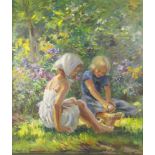 SCHAALE, INGE (München 1915-1989? ebd.), Gemälde / painting: "Im Garten spielende Kinder", Öl auf