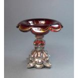 KLEINE FUSSSCHALE / small bowl on a silver stand, Silber (Säure getestet) und Glas, 2. H. 19. Jh.;