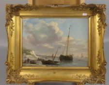 MONOGRAMMIST DES 19. Jh. (K K), Gemälde / painting: "Küstenlandschaft mit Boten und Schiffen", um