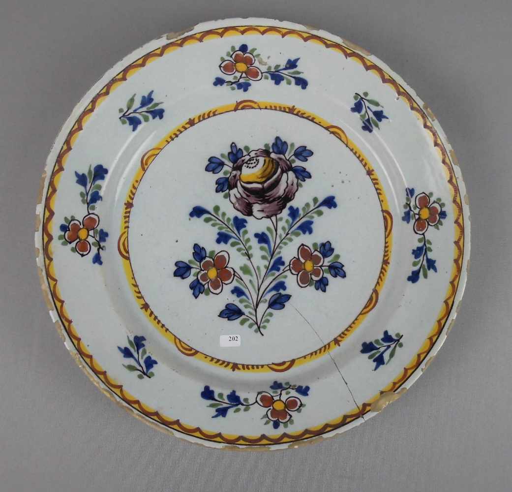 GROSSER DELFTER TELLER / delftware plate, Delfter Fayence / Keramik, ungemarkt, polychrom