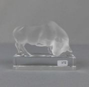 LALIQUE FIGUR: "Stier" / glas figure bull, Kristallglas, partiell satiniert, am Stand mit