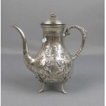 KAFFEEKANNE / silver coffee pot, wohl 19. Jh., 800er Silber (813 g), gepunzt mit Feingehaltsangabe