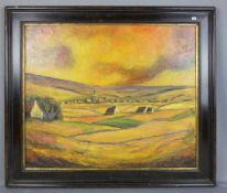 GEMÄLDE / painting: "Weite Landschaft im sommerlichen Licht", Öl auf Leinwand / oil on canvas, u. r.