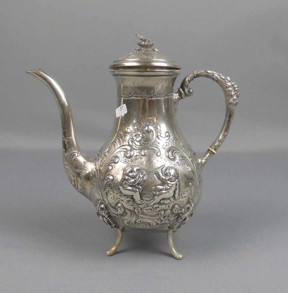 KAFFEEKANNE / silver coffee pot, wohl 19. Jh., 800er Silber (813 g), gepunzt mit Feingehaltsangabe