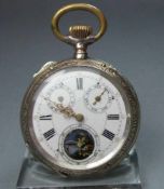 ASTRONOMISCHE TASCHENUHR / pocket watch, wohl Schweiz, Silbergehäuse (800er Silber, insg. 102 g) mit