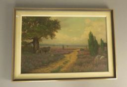 KUHLMANN, HERBERT (geb. 1936), Gemälde / painting: "Heidelandschaft". Öl auf Leinwand / oil on