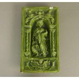 OFEN - KACHEL "Johannes der Evangelist", Keramik, grün glasiert, um 1900, gearbeitet nach barocken
