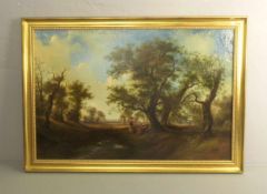 HÖHN, GEORG (Neustrelitz 1812-1879 Dessau), Gemälde / painting: "Rast am Bachlauf", Öl auf Leinwand,