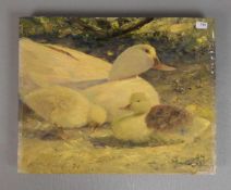 KLARL, JOESEF (Straubing 1909-1986 Schelklingen), Gemälde / painting: "Ente mit Küken im