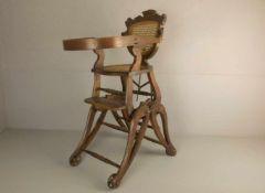 KINDERSTUHL, wandelbar zum SCHAUKELSTUHL / child's rocking chair / high chair, um 1900. Gedrechselt,