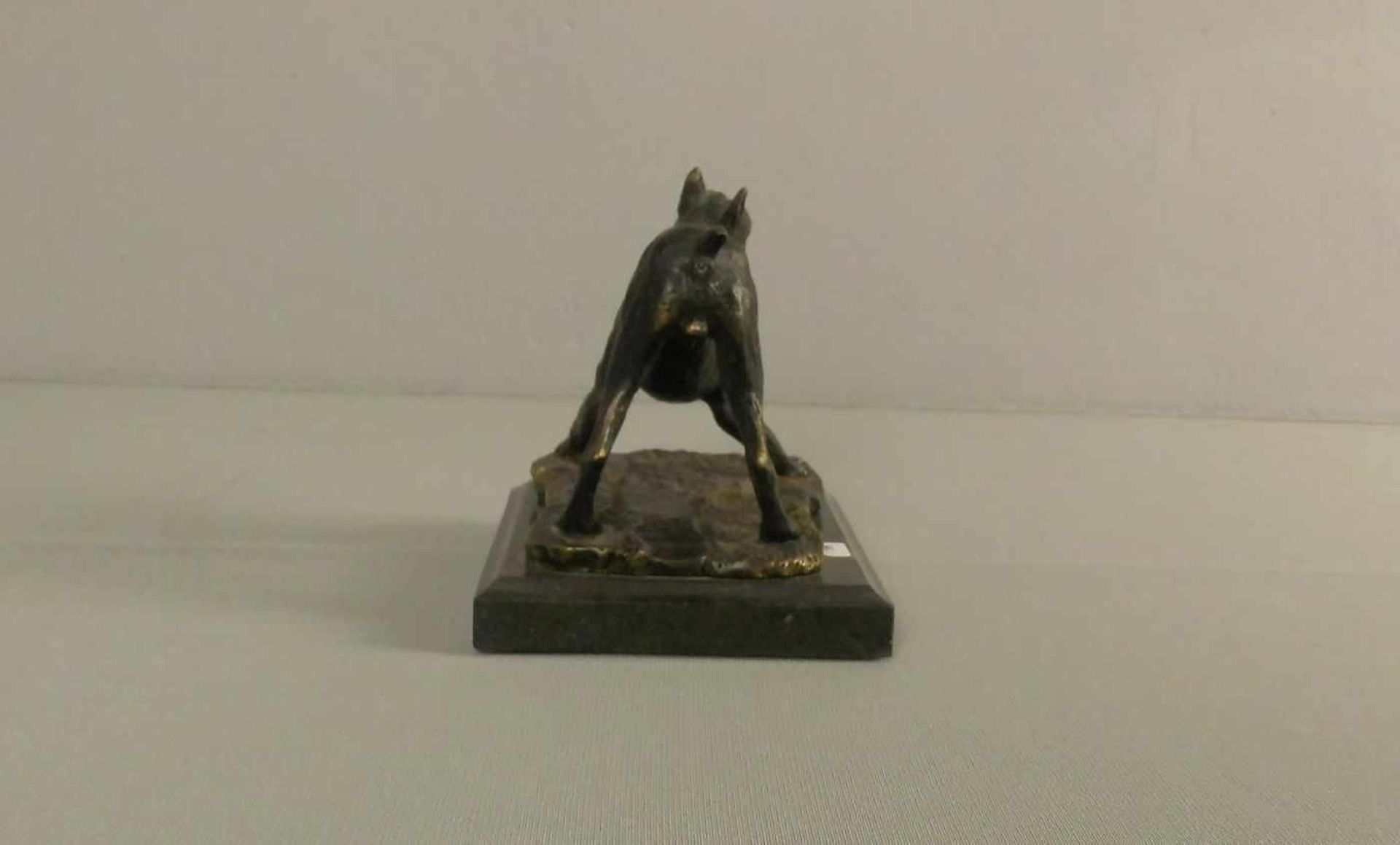 SKULPTUR / sculpture: "Boxer - Hund", bronzierte Masse auf Marmorpostament, auf dem Naturstand - Bild 4 aus 5