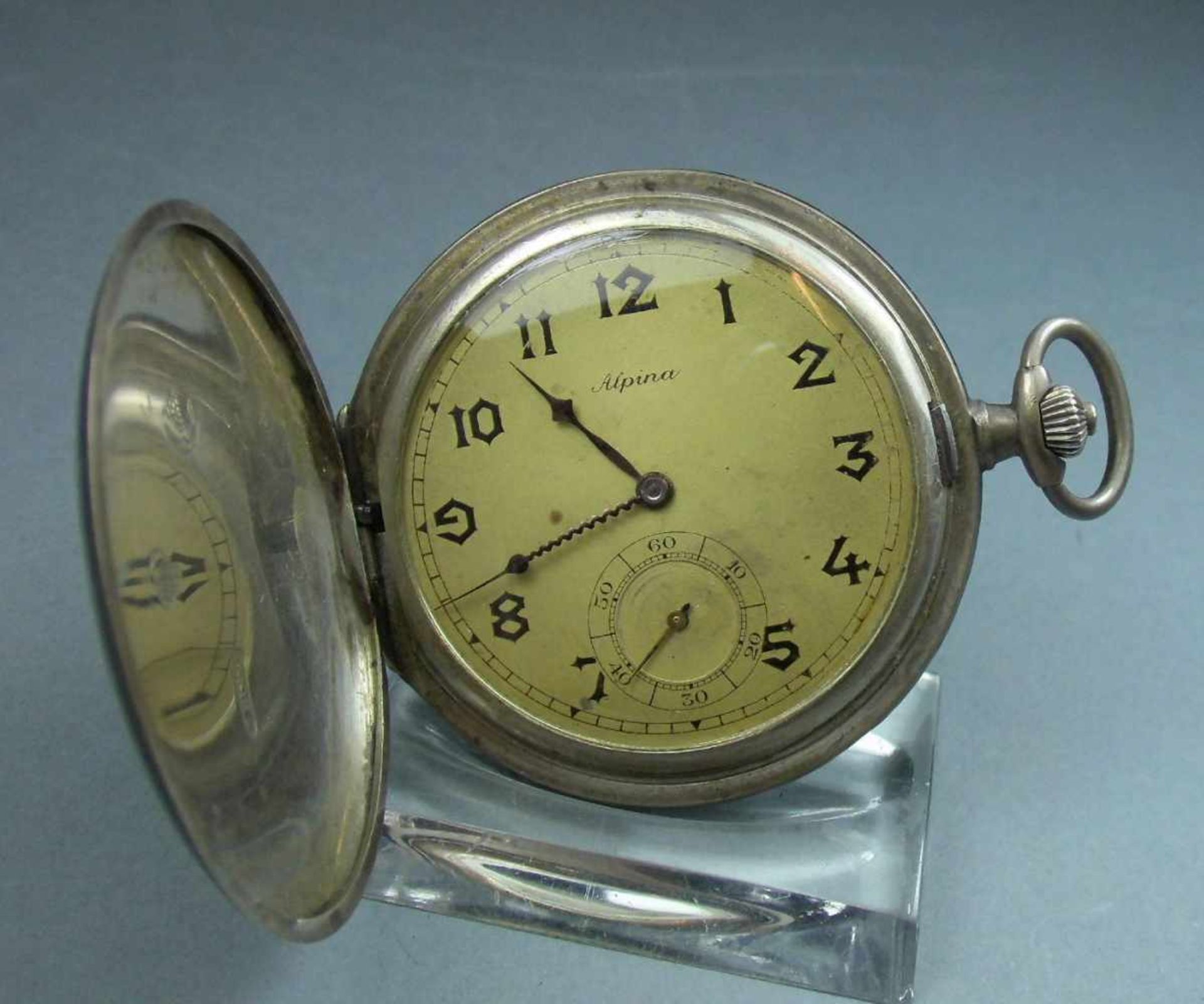 ALPINA SAVONETTE - TASCHENUHR MIT NIELLO-GEHÄUSE / niello hunter case, Art Déco, Schweiz, - Bild 6 aus 13