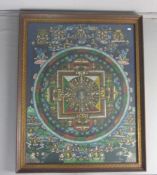 TIBETANISCHE THANGKA (auch Tanka), Tempera und Goldfarbe auf gewachstem Leinen; vielfigurige Mandala